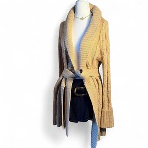 Cozy Tan Cable Knit Belted Sweater